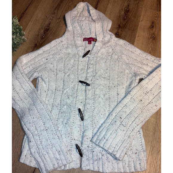 SO Cream Knit Hooded Cardigan Sweater Toggle Closure Women's XL Extra Large - Picture 1 of 4